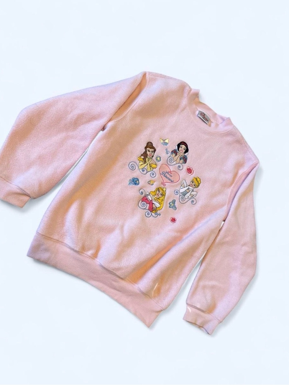 90s Vintage Embroided Pink Disney Princess Pullover Sweatshirt